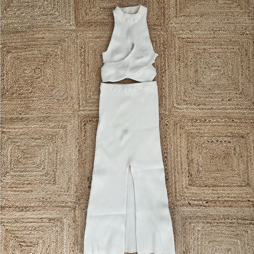 Revolve Camila Coelho White Ribbed Two-Piece Set